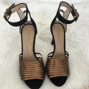 Bronze Metallic Ankle Strap Heels